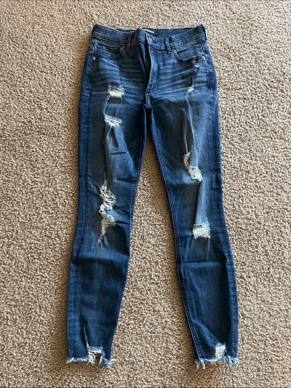 Express Dark Blue Distressed Skinny Jeans